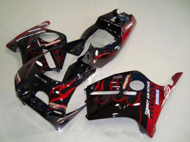 1988-1989 Glossy Black Red Flame Honda CBR250RR MC19 Motorcycle Fairings UK