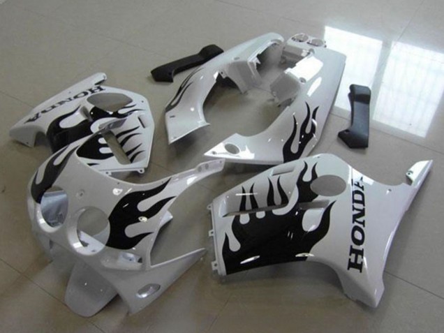 1988-1989 White Glossy Black Flame Honda CBR250RR MC19 Motorcycle Fairings UK
