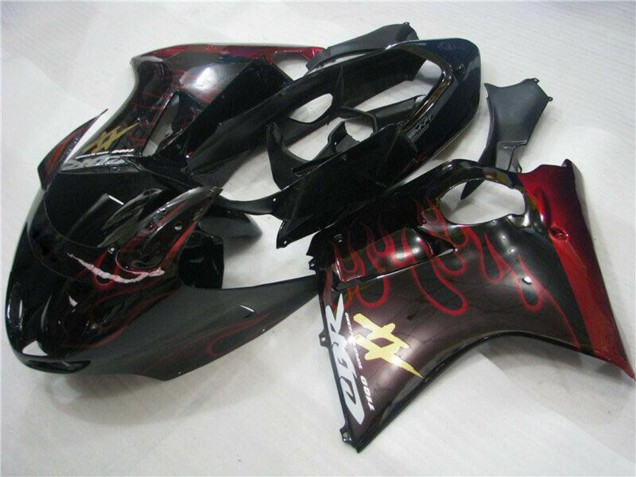 1996-2007 Glossy Black Red Flame Honda CBR1100XX Abs Motorcycle Fairings UK