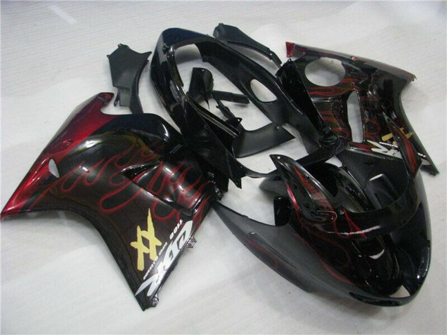 1996-2007 Glossy Black Red Flame Honda CBR1100XX Abs Motorcycle Fairings UK