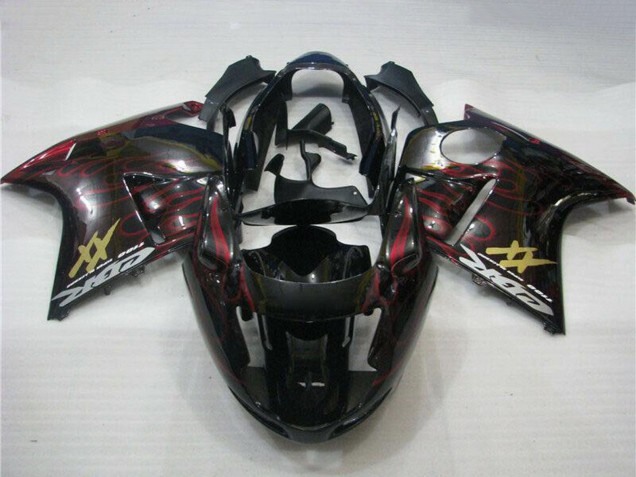 1996-2007 Glossy Black Red Flame Honda CBR1100XX Abs Motorcycle Fairings UK