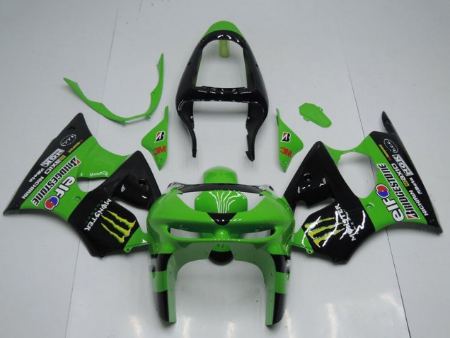 1998-1999 Green Glossy Black Yellow Elf Bridgestone Monster Kawasaki ZX6R Motorcycle Fairings UK