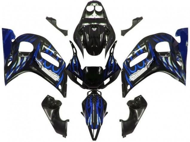 1998-2002 Glossy Black Blue Flame Yamaha YZF 600 R6 Motorcycle Fairings UK