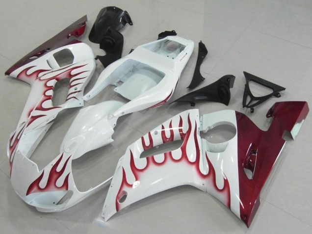 1998-2002 White Red Flame Yamaha YZF R6 Motorcycle Fairings UK