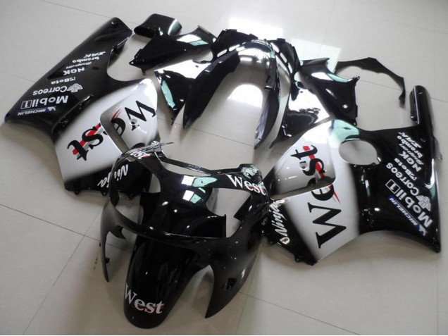 2000-2001 Glossy Black White West Kawasaki ZX12R Motorcycle Fairings UK