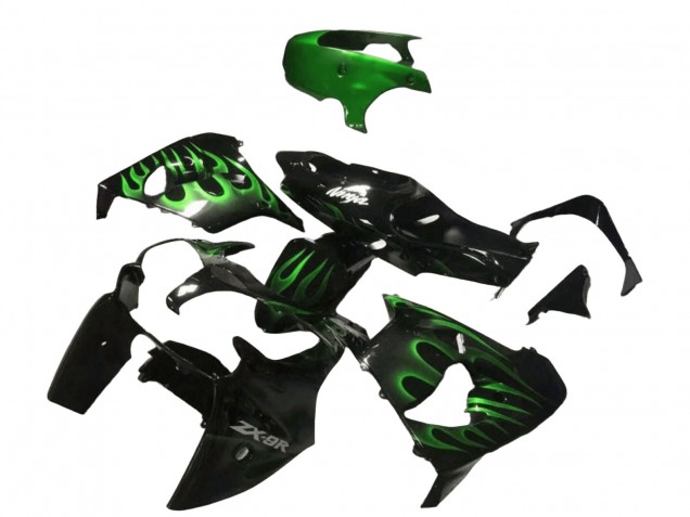2000-2001 Glossy Black Green Flame Kawasaki ZX9R Motorcycle Fairings UK