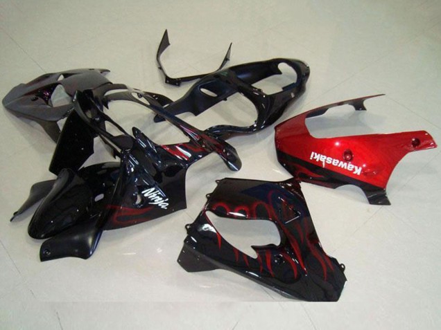 2000-2001 Glossy Black Red Flame Kawasaki ZX9R Motorcycle Fairing UK