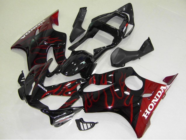 2001-2003 Glossy Black Red Flame Honda CBR600 F4i Motorcycle Fairings UK