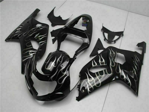 2001-2003 Glossy Black Silver Flame Suzuki GSXR 600/750 Motorcycle Fairings UK