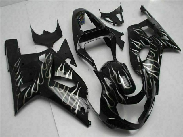 2001-2003 Glossy Black Silver Flame Suzuki GSXR 600/750 Motorcycle Fairings UK