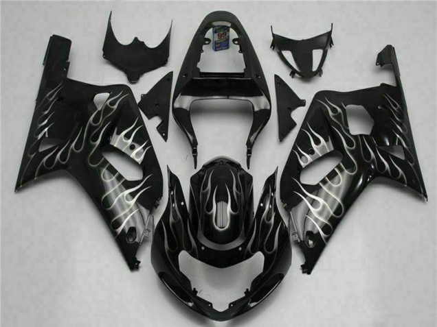 2001-2003 Glossy Black Silver Flame Suzuki GSXR 600/750 Motorcycle Fairings UK