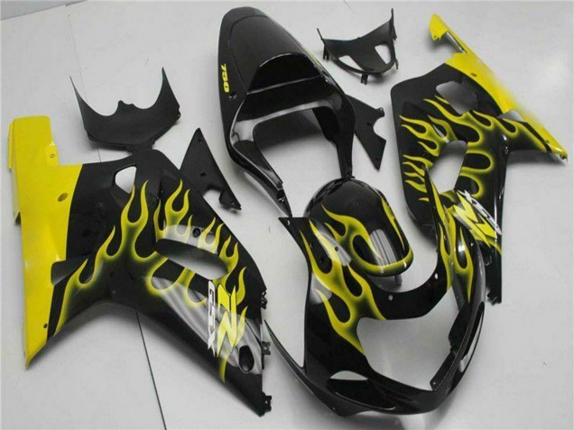 2001-2003 Glossy Black Yellow Flame Suzuki GSXR 600/750 Motorcycle Fairings UK