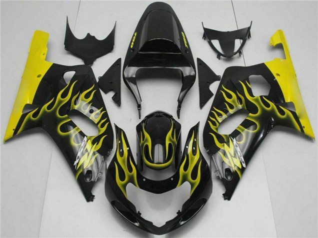 2001-2003 Glossy Black Yellow Flame Suzuki GSXR 600/750 Motorcycle Fairings UK