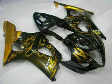 Buy 2003-2004 Glossy Black Gold Flame Suzuki GSXR 1000 Motorcycle Fairings UK