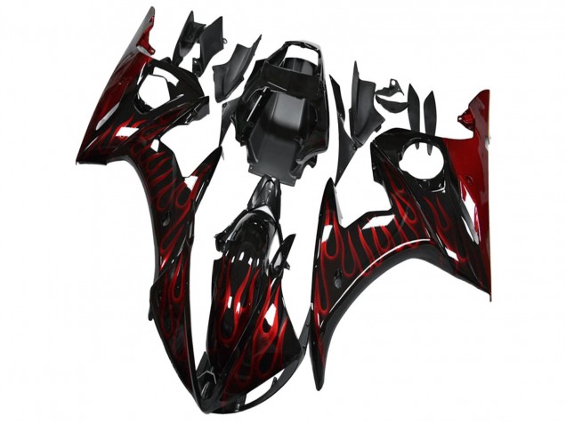 2003-2004 Glossy Black Red Flame Yamaha YZF R6 Motorcycle Fairing UK