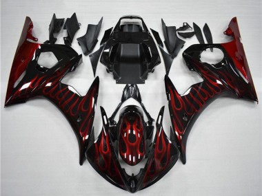 Buy 2003-2004 Glossy Black Red Flame Yamaha YZF R6 Motorcycle Fairing UK