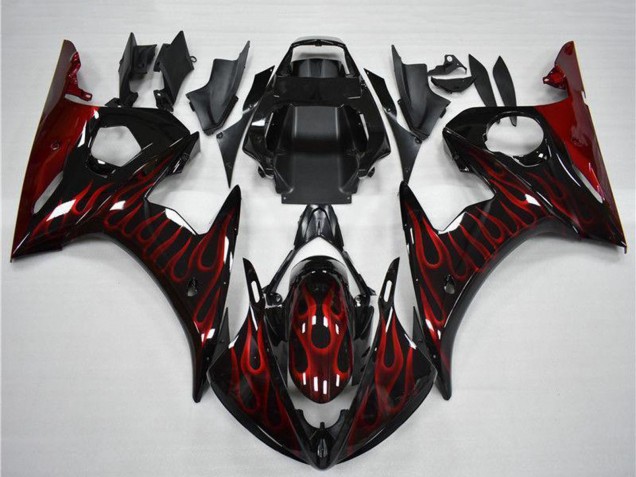 2003-2004 Glossy Black Red Flame Yamaha YZF R6 Motorcycle Fairing UK