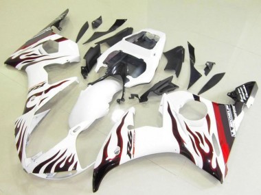 Buy 2003-2004 White Red Black Flame Michelin Yamaha YZF R6 Motorcycle Fairings UK