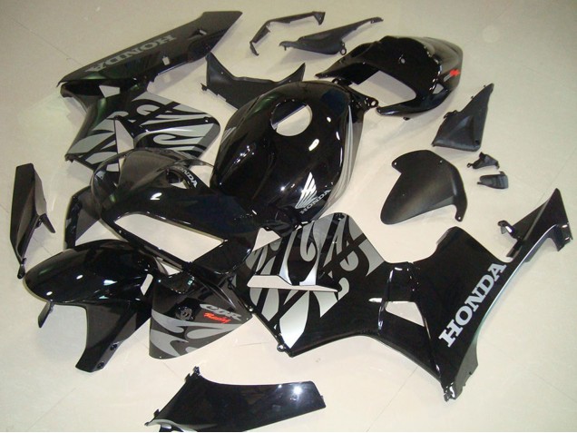 2005-2006 Glossy Black Silver with Flame Honda CBR600RR Motorcycle Fairings UK