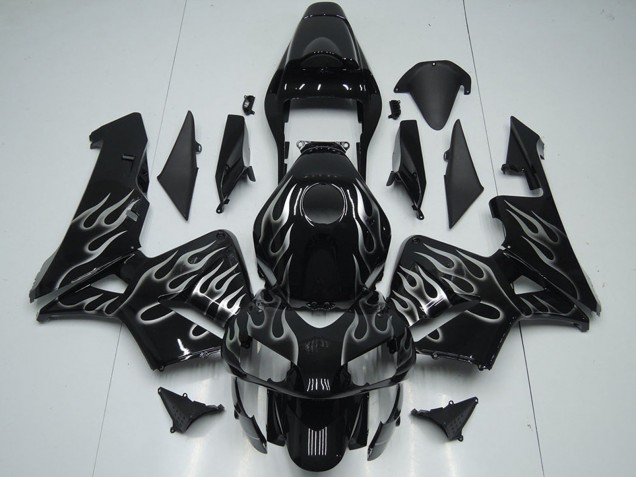 2005-2006 Glossy Black Silver Flame Honda CBR600RR Motorcycle Fairings UK