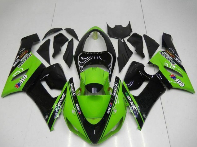 2005-2006 Green Glossy Black Elf Kawasaki ZX6R Motorcycle Fairings UK