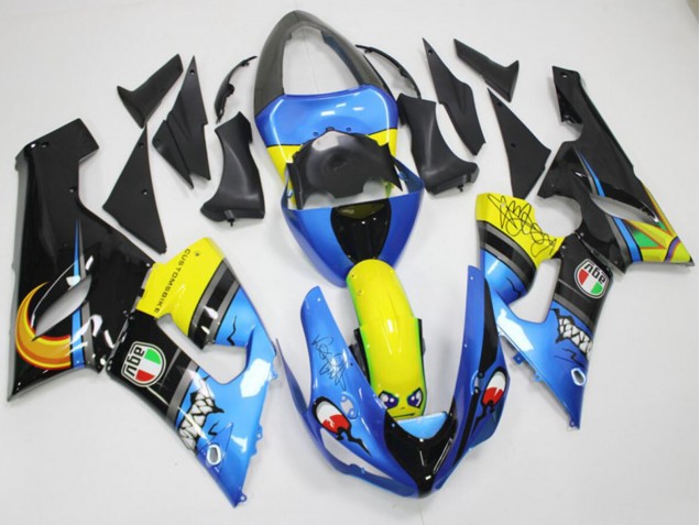 2005-2006 Blue Yellow Black Shark Kawasaki ZX6R Motorcycle Fairings UK