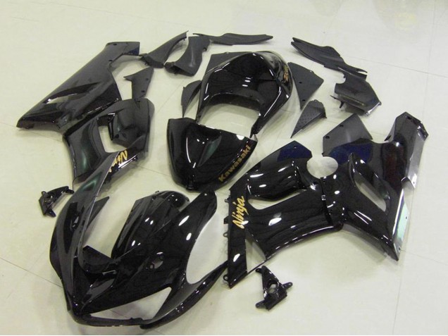 2005-2006 Glossy Black Gold Decals Kawasaki ZX6R Motorcycle Fairings UK