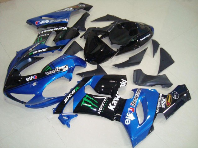 2005-2006 Blue Glossy Black Green Monster Kawasaki ZX6R Motorcycle Fairings UK