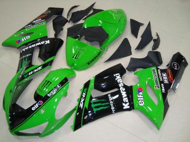 Buy 2005-2006 Green Glossy Black Elf Monster Kawasaki ZX6R Motorcycle Fairings UK