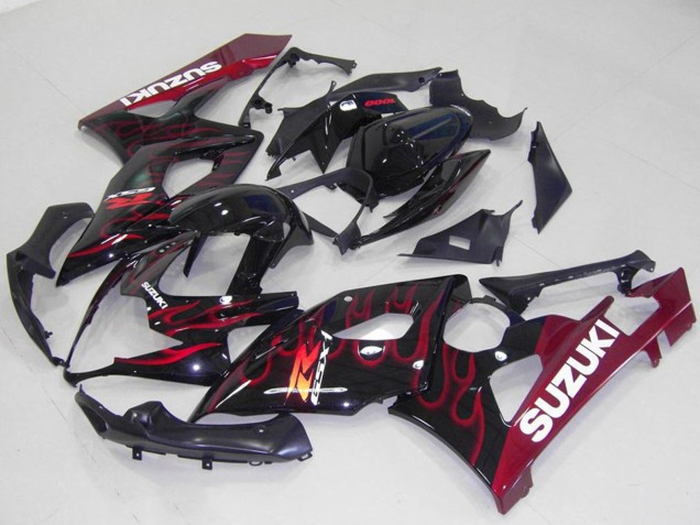 2005-2006 Glossy Black Red Flame Suzuki GSXR 1000 Motorcycle Fairings UK