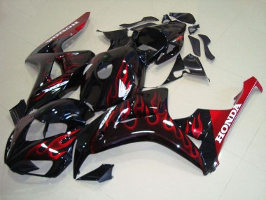 Buy 2006-2007 Glossy Black Red Flame Honda CBR1000RR Motorcycle Fairing Kits UK