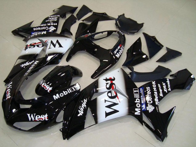 2006-2007 Glossy Black White West Kawasaki ZX10R Motorcycle Fairing UK