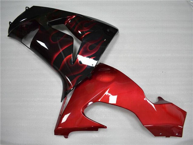2006-2007 Glossy Black Red Flame Kawasaki ZX10R Motorcycle Fairing UK