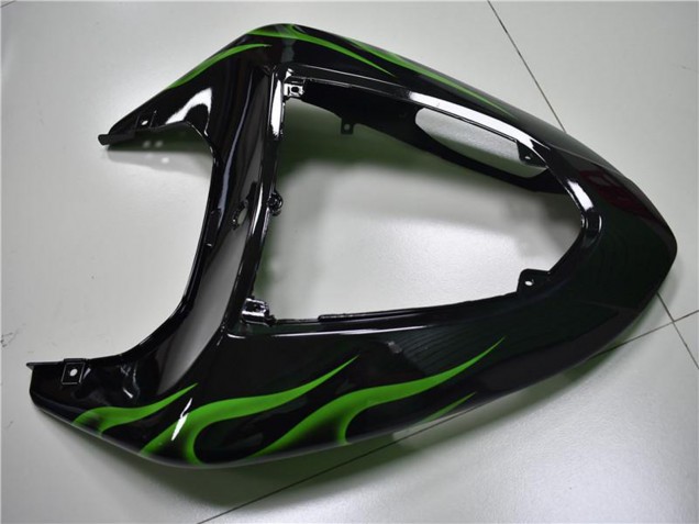 2006-2007 Glossy Black Green Flame Kawasaki ZX10R Motorcycle Fairings UK