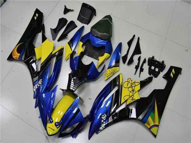 2006-2007 Blue Yellow Glossy Black Shark Yamaha YZF R6 Motorcycle Fairings UK