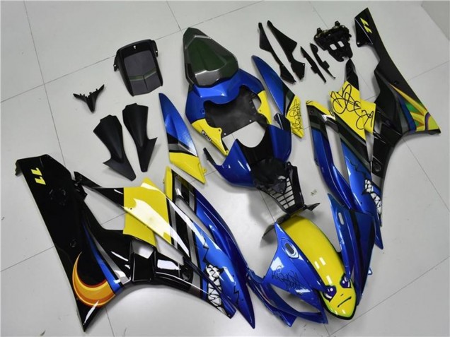 2006-2007 Blue Yellow Glossy Black Shark Yamaha YZF R6 Motorcycle Fairings UK