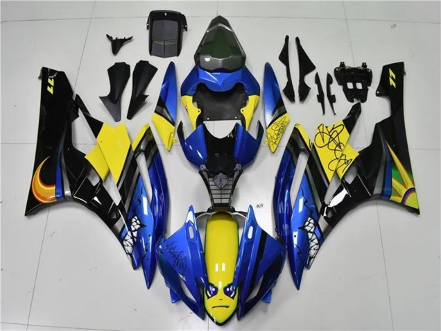 2006-2007 Blue Yellow Glossy Black Shark Yamaha YZF R6 Motorcycle Fairings UK