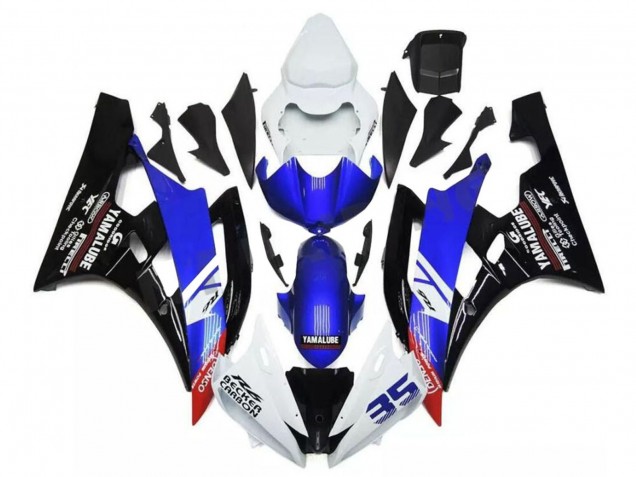2006-2007 White Blue Glossy Black Yamalube Becker Caabon Yamaha YZF R6 Motorcycle Fairings UK