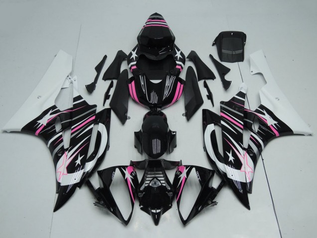 2006-2007 White Glossy Black Pink Star Flame Yamaha YZF R6 Motorcycle Fairings UK