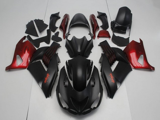 2006-2011 Matte Black Red Ninja Kawasaki ZX14R ZZR1400 Motorcycle Fairings UK