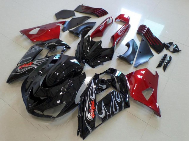 2006-2011 Red Glossy Black Silver Flame Kawasaki ZX14R ZZR1400 Motorcycle Fairings UK