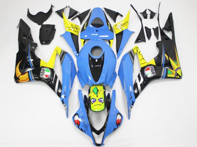 2007-2008 Light Blue Yellow Glossy Black Shark Honda CBR600RR Motorcycle Fairings UK