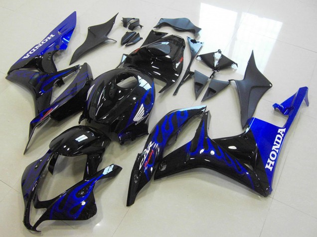 2007-2008 Glossy Black Blue Flame Honda CBR600RR Motorcycle Fairings UK
