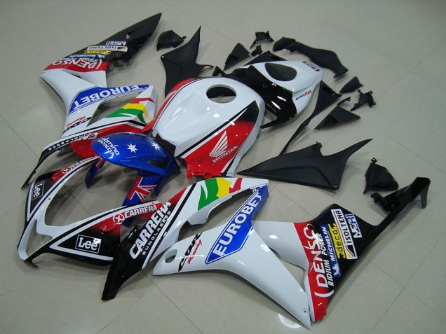 2007-2008 White Red Blue Glossy Black EuroBet Honda CBR600RR Motorcycle Fairings UK
