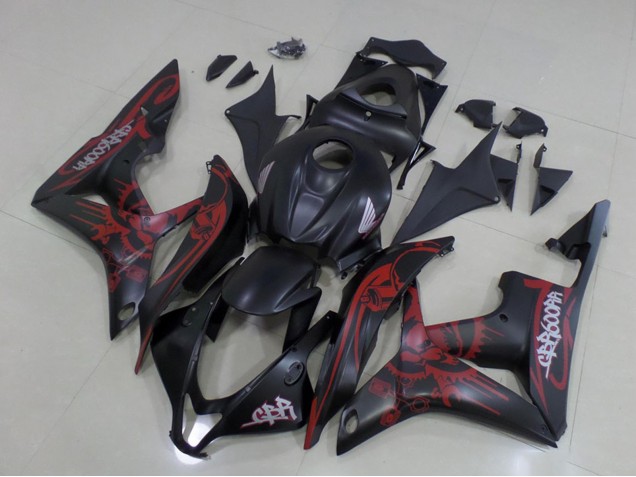 2007-2008 Matte Black Red Skull Honda CBR600RR Motorcycle Fairings UK