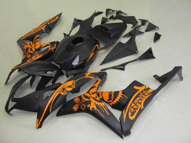 2007-2008 Matte Black Orange Skull Honda CBR600RR Motorcycle Fairings UK