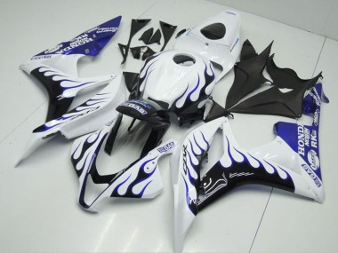 Buy 2007-2008 White Blue Glossy Black Flame Honda CBR600RR Motorcycle Fairings UK