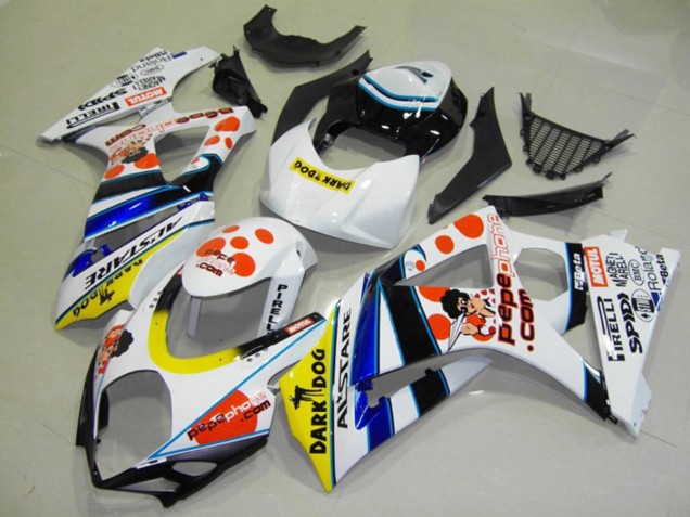 2007-2008 White Red Yellow Blue Black Pepe Phone Suzuki GSXR 1000 Motorcycle Fairings UK