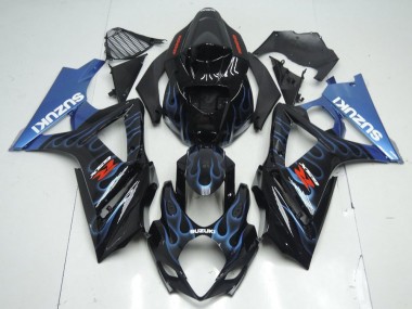 Buy 2007-2008 Glossy Black Blue Flame Suzuki GSXR 1000 Motorcycle Fairing Kits UK