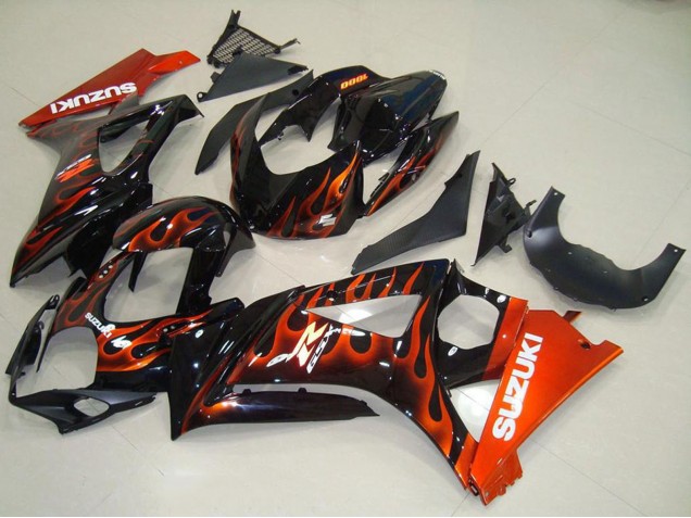 2007-2008 Glossy Black Orange Flame Suzuki GSXR 1000 Motorcycle Fairings UK